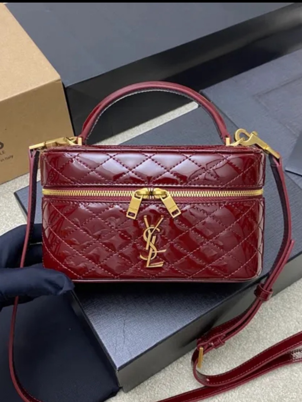 Inspired by Saint Laurent Quilted Patent Leather Crossbody